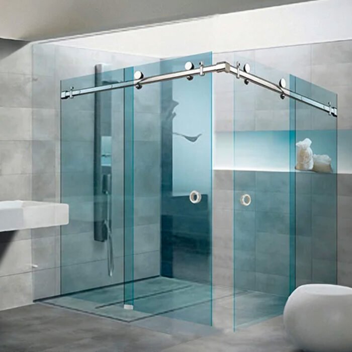 blue tinted glass shower doors