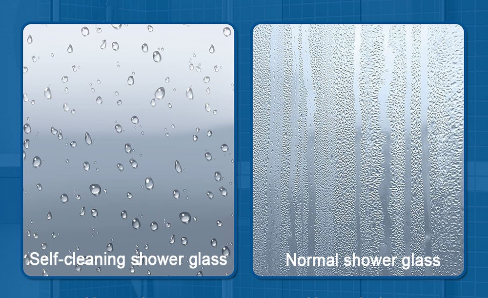 Self-cleaning shower glass